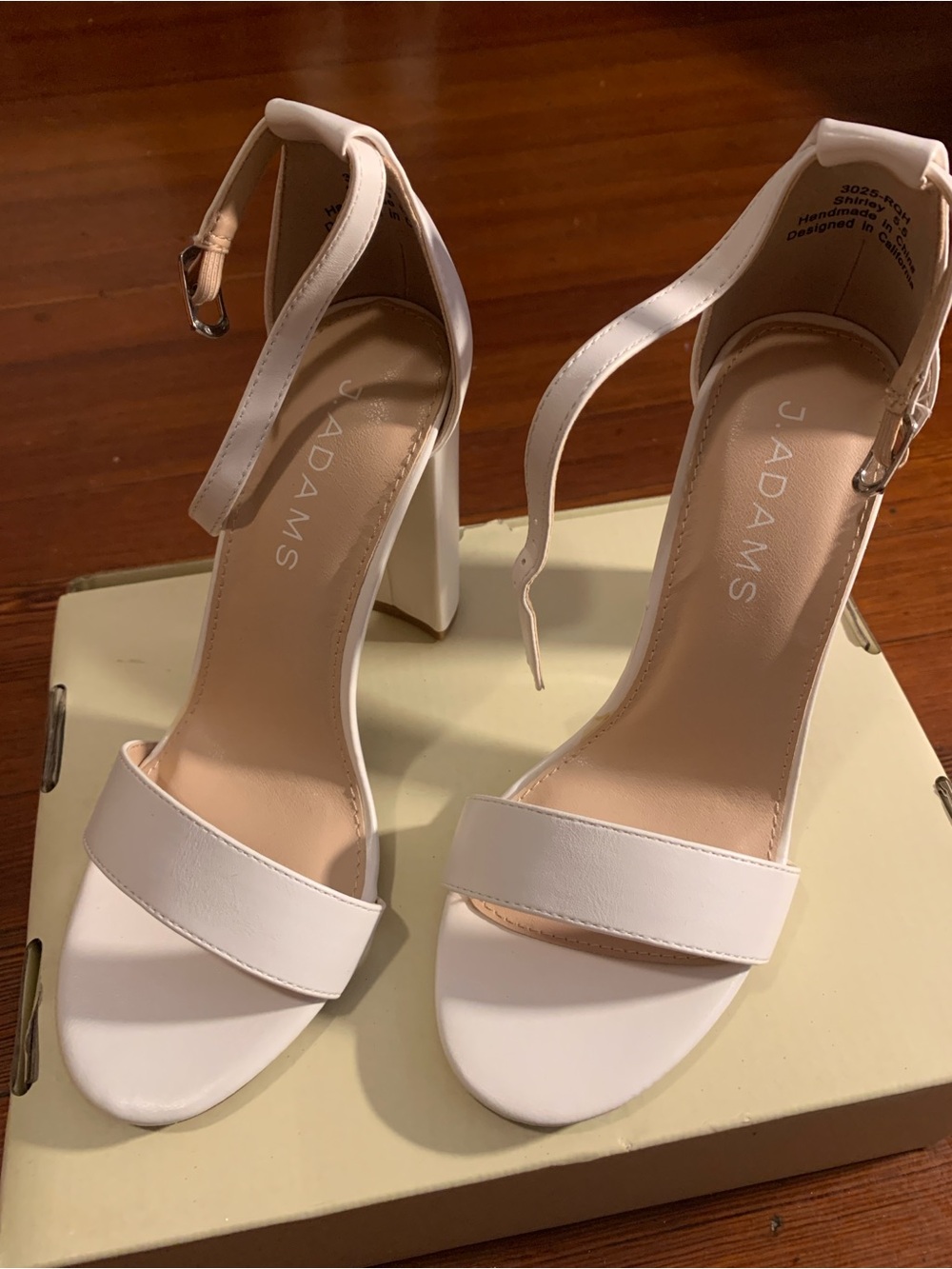 Adam White Block Heel Ankle-Strap Sandals